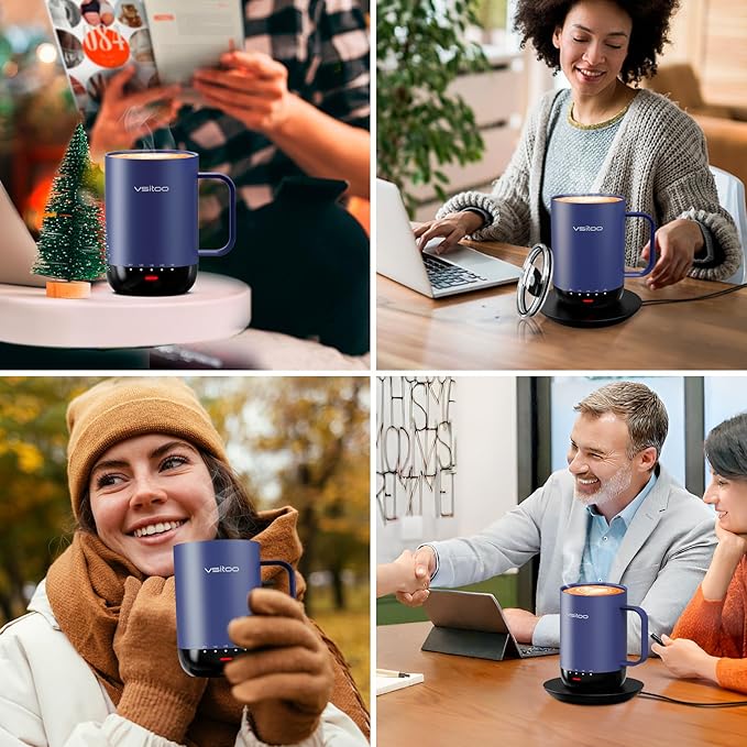 VSITOO S3 Pro 16oz Smart Self Heating Coffee Mug,Heated Coffee Mug with Auto-Sensing AI Heats Drinks to 120-150°F Hands-Free.Perfect for Home/Office,Ideal Gift fo Men/Women, Blue