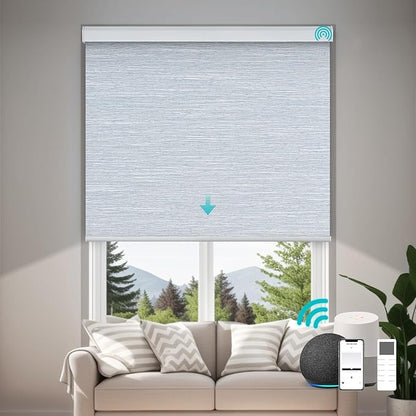 Motorized Blinds with Remote, Custom Automatic Electric Blackout Smart Blinds for Windows, Motorized Window Roller Shades Compatible with Alexa Google for Home Office, Texture Grayish-Blue
