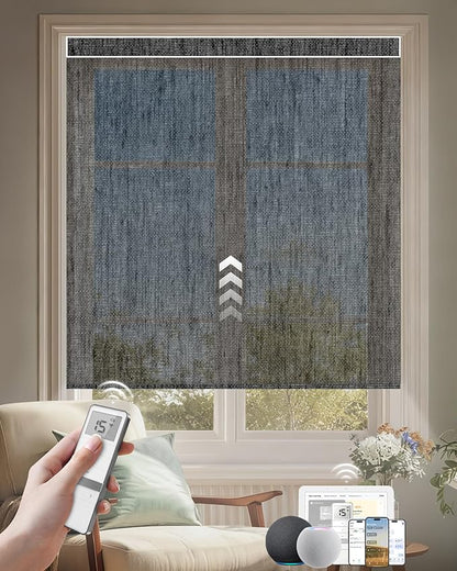 Kincmo Motorized Blinds with Remote, Light Filtering Roller Shades Work with Apple Homekit,Alexa,Google Home, Custom Electric Blinds with App,Voice Control (50% Blackout Sheer Black)