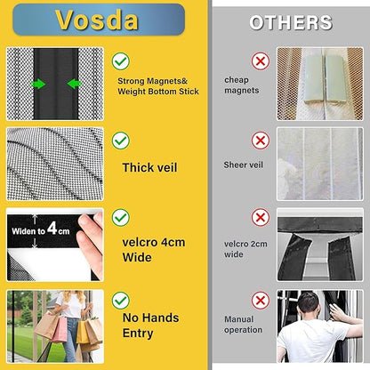 Magnetic Screen Door -Fit Door Size 36.0 x 78.0'' Retractable Screen Door Mesh for Front Door or Sliding Door, Pet & Kid Friendly, Hands-Free Closure Keeps Bugs Out & Lets Breeze in, Stripe Black