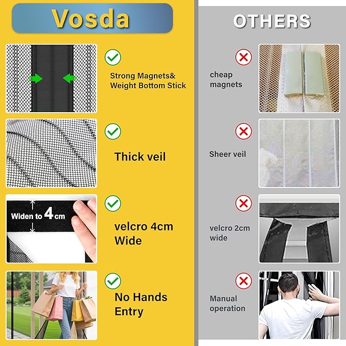 Magnetic Screen Door -Fit Door Size 34.0 x 78.0'' Retractable Screen Door Mesh for Front Door or Sliding Door, Pet & Kid Friendly, Hands-Free Closure Keeps Bugs Out & Lets Breeze in, Stripe Black