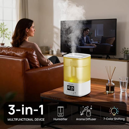 5L Top Fill Ultrasonic Humidifier,Cool Mist Humidifiers with Timer & Humidity Control for Bedroom, Baby, Large Rooms & Plants (White)