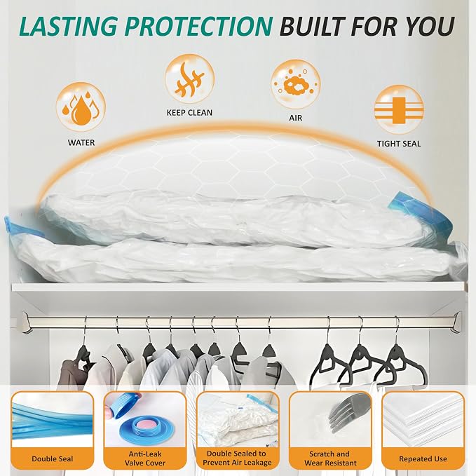 12 Jumbo Vacuum Storage Bags for Blankets & Bedding, Space Saver Bags | Jumbo Capacity for Bulky Bedding; 80% Space-Saving for Blankets, Comforters & Pillows; For Closets & Seasonal Storage