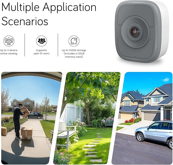 HIEASY 5MP 3K Window Security Camera, Dual-Band 2.4/5GHz WiFi Glass-Mount Camera, Anti-Reflection Night Vision, AI Human Detection, 24/7 Continuous Recording, Includes 32GB SD Card