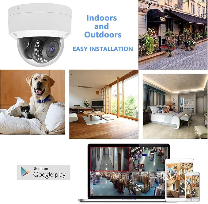 Real HD 4K 8MP PoE IP Vandal Dome PoE IP Camera Outdoor, 2.8mm Wide Angle 105° Fov, 98Ft Night Vision, H.265, Waterproof IP67, NDAA Compliant