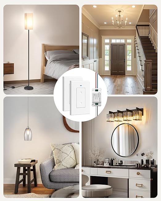 3 Way Wireless Light Switch and Receiver Kit, WILAWELS Wireless Light Switch with 2 Receivers for Ceiling Light, Fan, Lamp, Moveable, 100FT RF Range, No Wiring, No Interference W06RC2106