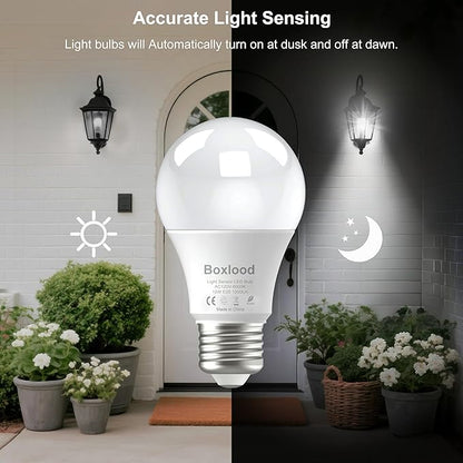 Boxlood Dusk to Dawn LED Outdoor Light Bulb, 12W Supper Bright A19 Dusk to Dawn Light Bulbs, Auto on/Off Photocell Automatic for Indoor Outdoor, 6000K, 6 Pack