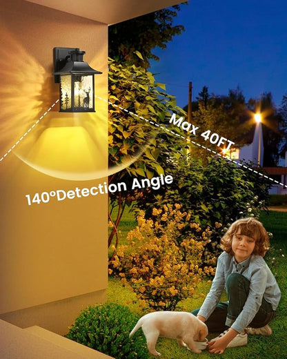 Motion Sensor Outdoor Wall Light Dusk to Dawn Porch Light Wall Mount Outdoor Light Fixture, Lantern Outdoor Wall Sconce Exterior Light for House Garage Entryway, Anti-Rust 100% Aluminum ETL Listed