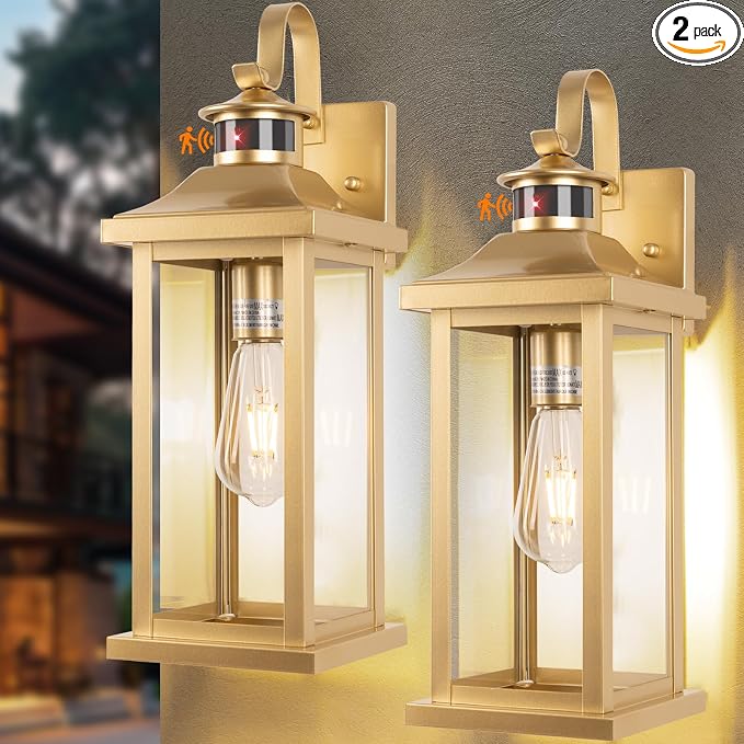 Gold Outdoor Light Fixtures Dusk to Dawn Motion Sensor 18” Large