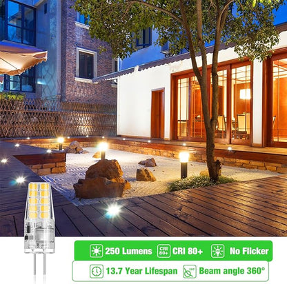 BUBO 20 Pack G4 LED Bulb 2W Equivalent 30W 3000K Warm White 250 Lumens 360°Beam Angle, T3 Halogen Bulb Replacement Landscape Bulbs, AC/DC 12V Led Lights G4 Bi-Pin Base for Outdoor Landscape Lighting