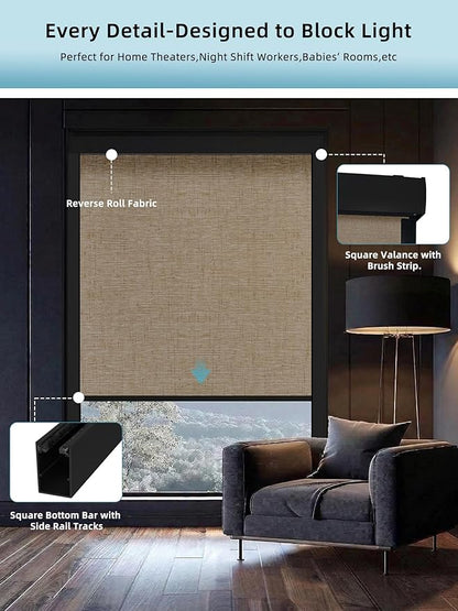 SmartWings Motorized Smart Blinds with Remote, Custom Automatic 100% Blackout Roller Shade Compatible with Alexa/Homekit/Google, Electric Smart Blinds for Indoor Windows, Linen Caramel