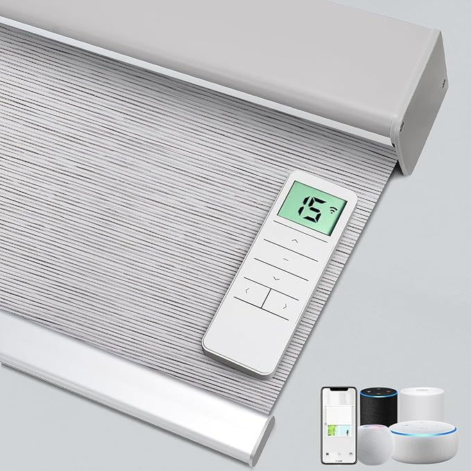Motorized 100% Blackout Roller Shades – Custom Smart Blinds with Remote Control, Rechargeable Battery or Plug-in Motor, Tuya WiFi Optional, Home & Office Automatic Window Shades (Dove Gray/CH9426)