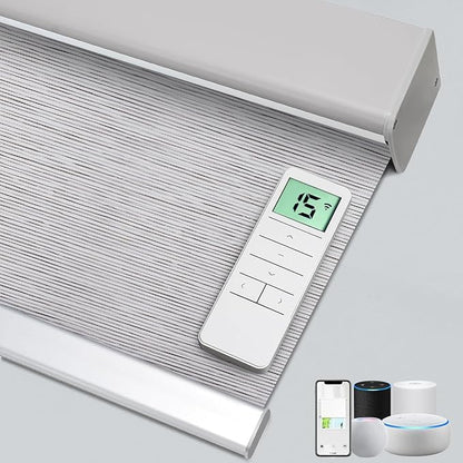 Motorized 100% Blackout Roller Shades – Custom Smart Blinds with Remote Control, Rechargeable Battery or Plug-in Motor, Tuya WiFi Optional, Home & Office Automatic Window Shades (Dove Gray/CH9426)
