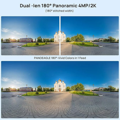 PANOEAGLE 4MP Dual Lens PoE IP Camera Outdoor with 170° Panoramic Wide Angle,Full Color& IR Night Vision,Human Detection,Two-Way Talk, Micro SD Card Slot, IP67, WDR