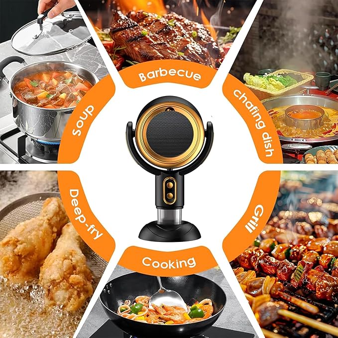 PuffHide Indoor Purifier Fan, Portable Smoke Fan with Adjustable Angle & Washable Filter, Compact Exhaust Fan for Indoor Use, BBQ & Hot Pot (Black-Gold)
