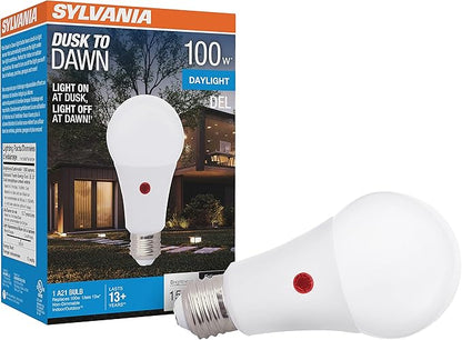 Sylvania Dusk to Dawn A21 LED Light Bulb with Auto On/Off Light Sensor, 100W=13W, 1500 Lumens, 5000K, Daylight - 1 Pack (41291)
