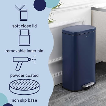 happimess Curtis 8 Gal Step Trash Can Soft Close 25", Denim Blue