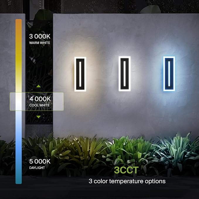 ASD LED 18" Long Wall Mount Light Fixture, Outdoor & Indoor Linear Sconce | 3CCT, Dimmable, Waterproof, Anti-Rust, ETL Listed | 18W 1180LM 3000-5000K 100-277V | Exterior Porch Lighting | Black, 2 Pack