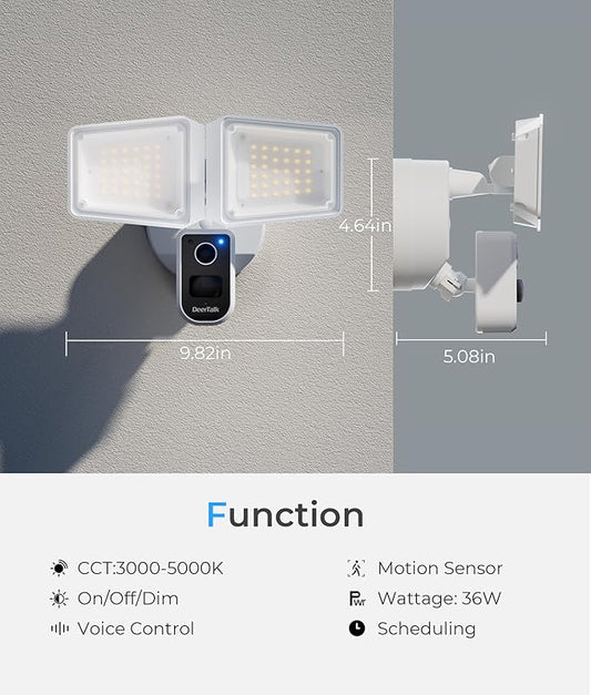 Security Floodlight Camera Outdoor - Flood Lights Camera Wired Motion Lights 2-Way Audio 2K and 150dB Siren 4230 lm 2.4G&5G WiFi Alexa-Compatible 3000-5000K 24/7 Recording for Home Security