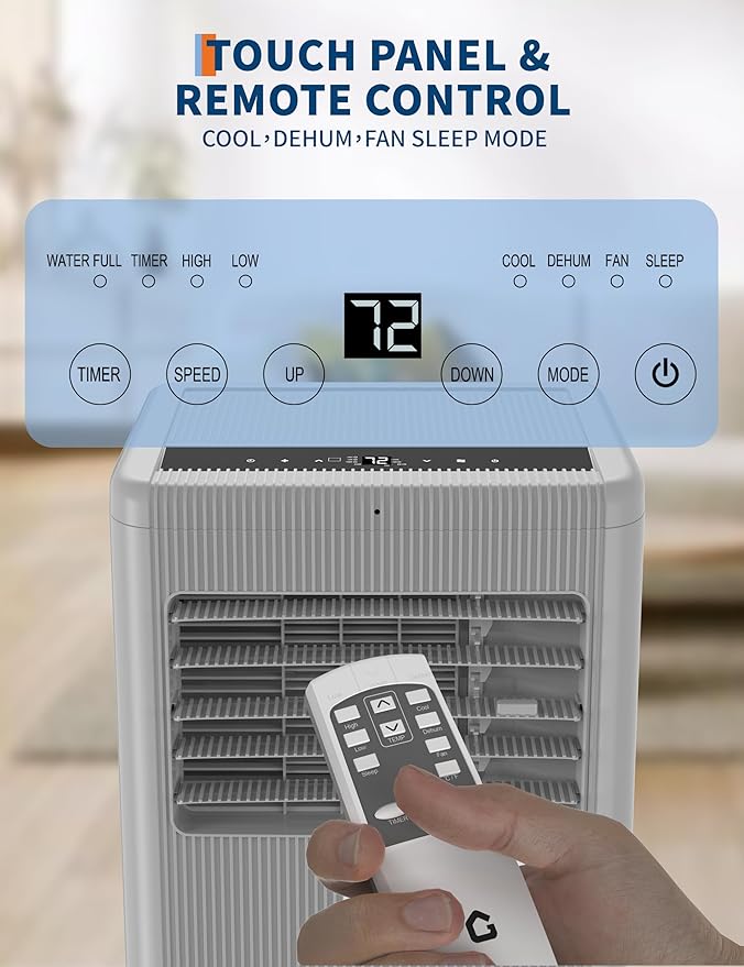 GarveeLife Portable Air Conditioners, 8,000 BTU for Rooms up to 350 Sq.Ft., Smart Compact AC Unit with Cooling, Dehumidifier, Fan, Remote Control and Window Kit, Gray