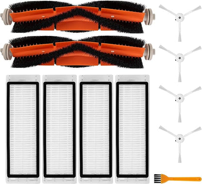 BlueStars Replacement Parts for Roborock S6 Pure S6 E4 S4 S4 Max S5 S5 Max E2 E3 E5 E20 E25 E35 S50 S65 C10 Xiaomi Mijia Robot Vacuums – 2 Roller Brushes, 4 Side Brushes, 4 Filters, Sweeping Brush