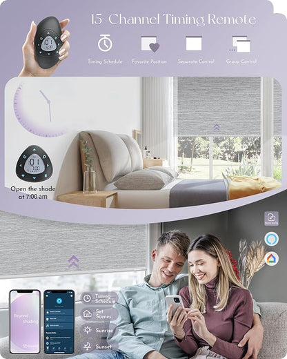 Graywind Motorized 100% Blackout Roller Shades Work with Alexa Google via Hub Window Blinds Remote Control Rechargeable Battery Motor with Valance for Smart Home and Office (D-Jacquard Grey)
