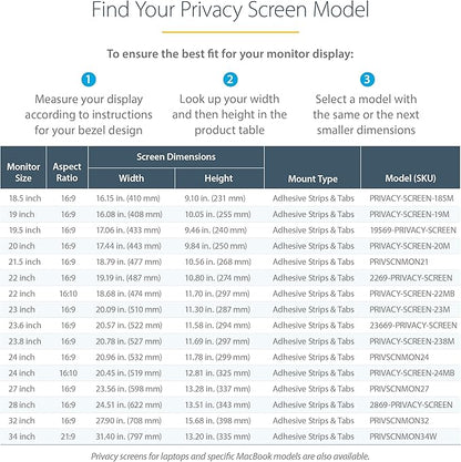 StarTech.com Monitor Privacy Screen for 21.5in Display, Widescreen Computer Monitor Security Filter, Blue Light Filter, TAA
