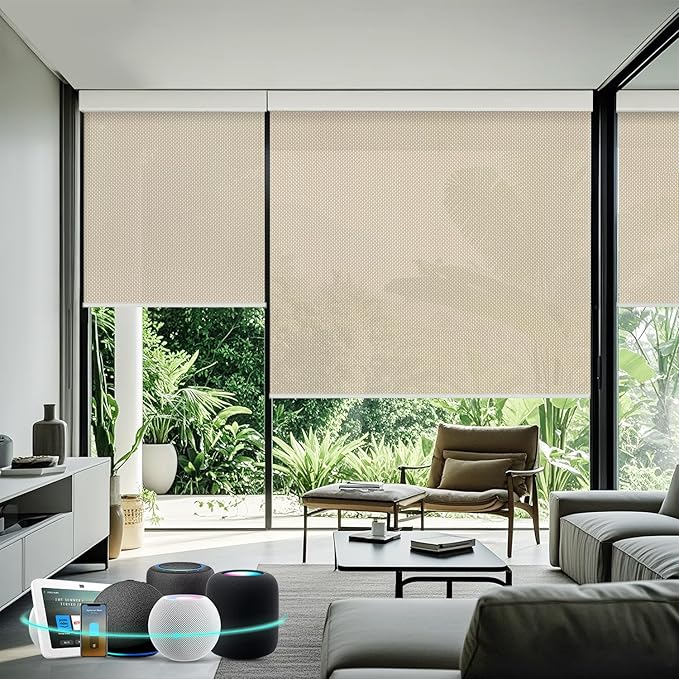 Aprilsmart Motorized Blinds with Remote,Light Filtering Motorized Roller Shades Work with Apple Homekit,Alexa,SmartThings,Google Home,Customize Blinds(Aventus White Linen-52)