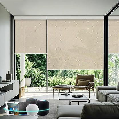 Aprilsmart Motorized Blinds with Remote,Light Filtering Motorized Roller Shades Work with Apple Homekit,Alexa,SmartThings,Google Home,Customize Blinds(Aventus White Linen-52)