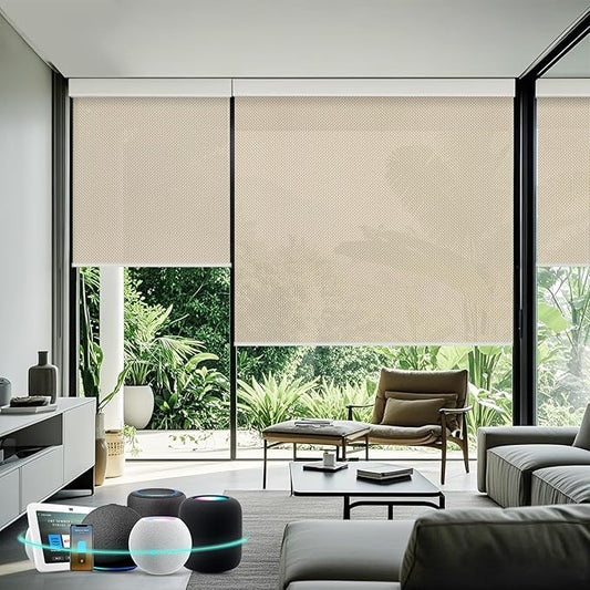 Aprilsmart Motorized Blinds with Remote,Light Filtering Motorized Roller Shades Work with Apple Homekit,Alexa,SmartThings,Google Home,Customize Blinds(Aventus White Linen-52)