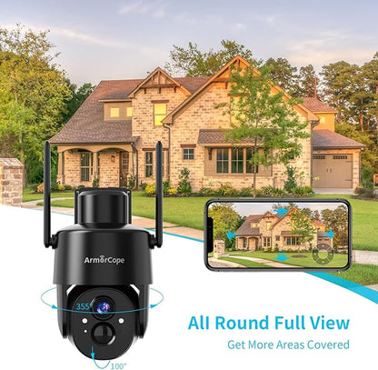 Armorcope 2Pack 2K HD Solar Security Cameras Wireless Outdoor, 360° PTZ View Outdoor Cameras for Home Security,Color Night Vision with Spotlight, 2-Way Audio,Motion Alarm, IP65 Waterproof