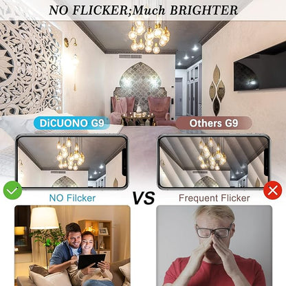 DiCUNO G9 LED Light Bulb 4W, 40W Halogen Replacement, Warm White 3000K, 450 Lumen, G9 Bi-Pin Ceramic Base Bulb, 120V, Non-dimmable, for Chandelier Lighting, Pendant Light, 6-Pack