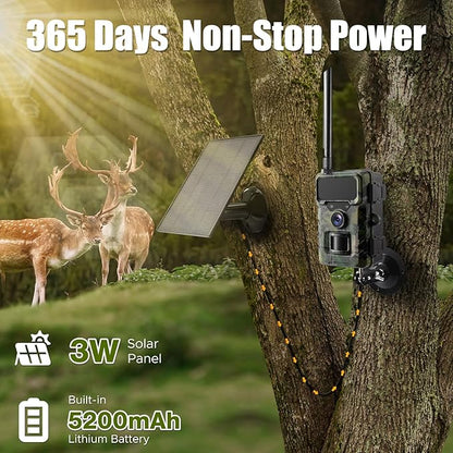 Cellular Trail Camera Solar, 4G LTE Game Cameras 64MP 2K HD Live Streaming,Night Vision Outdoor Camera,Rechargeable Wildlife Camera Deer Cams for Backyard（64GB TF Card Included