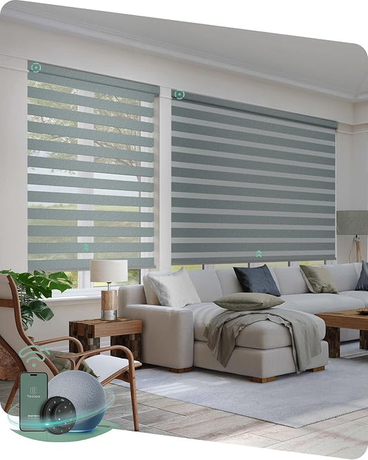 Yoolax Motorized Zebra Blinds Compatible with Alexa,Motorized Blinds with Remote Smart Automatic Custom Electric Window Blinds Cordless Indoor Room Darkening for Home Bedroom (Starry Charcoal)