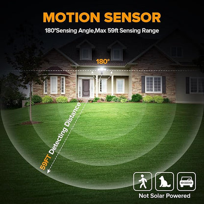 LUTEC 2 Pack 74W 8000 Lumen Motion Sensor Outdoor Lights, 5000K Daylight, IP65 Waterproof Flood Lights Outdoor with Night Light, Dusk to Dawn Motion Detector LED Security Light for Garage, Yard-Brown