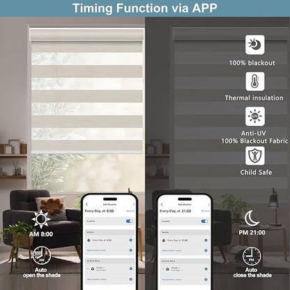 Bringnox Smart Motorized Zebra Roller Blinds - 85% Blackout, Remote Control, Works with HomeKit, Google Home & Alexa via Hub, Custom Size