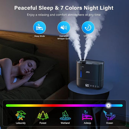JRD Top Fill 4L Humidifiers for Bedroom, Cool Mist Humidifiers for Large Room, 40H Runtime, 360° Nozzle, Essential Oil Diffuser, Ultrasonic Humidifier for Home Baby Plants-Black