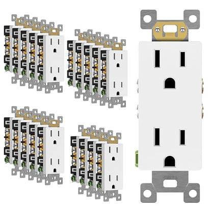 ENERLITES 20 Pack Decorator Wall Outlet, 15A Standard Electrical Receptacle | Self-Grounding, UL Listed, 5-15R, 125V, Non-Tamper Resistant Residential Outlets for Home, Kitchen, Bathroom, Matte White
