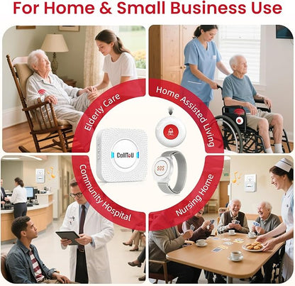 CallToU Caregiver Pager Wireless Call Button Nurse Alert System 500+ Feet for Home/Elderly/Patient/Disabled 06WS (1 Receiver 1 Round Button 1 Watch Button(3 Piece))