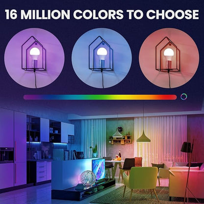 Smart LED Light Bulb, 9W, RGB Color Changing, Music Sync, 806LM, Compatible with Alexa & Google Home, App Control，4 Pack