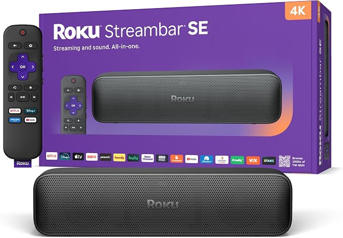 Roku Streambar SE, 4K Soundbar with Built-in Streaming Device | TV Soundbar with Built-in 4K/HD/HDR Streaming & Front Facing Speakers - Included Remote Control