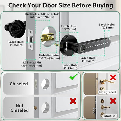 Fingerprint Smart Door Lock with Keypad Handle for Home, Apartment, Office, Front Door, Bedroom, Keyless Entry Door Lock