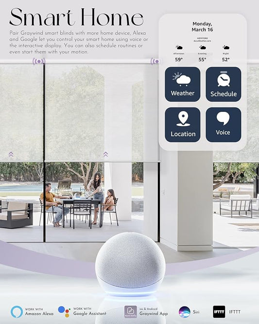 Graywind Motorized Semi Roller Shades Compatible with Alexa Google Hardwired WiFi Smart Light Filtering Remote Control Automated Blinds Electric Window Shade, Custom Size (Sheer White)