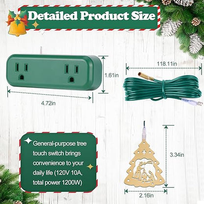 Touch Light Switch Christmas Tree Shaped Decoration Pendant Universal 3-Pin Socket Plug 118.1in Cord Total Power 120V 10A 1200W，Smart Touch Switch for Indoor Home Appliances Christmas Light String