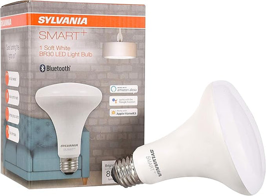SYLVANIA SMART Bluetooth BR30 LED Flood Light Bulb, 65W Equivalent, Efficient 9W, 2700K, Dimmable, for Alexa and Google Assistant - 1 Pack (75566)