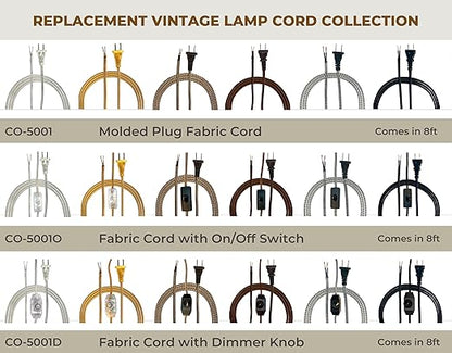 Royal Designs, Inc. Lamp Cord Molded Plug with Dimmer Switch, Stripped Ends Ready for Wiring, 8 ft Long, Gold, SPT-1 UL Listed, Set of 2 (CO-5001D-GL-8-2)