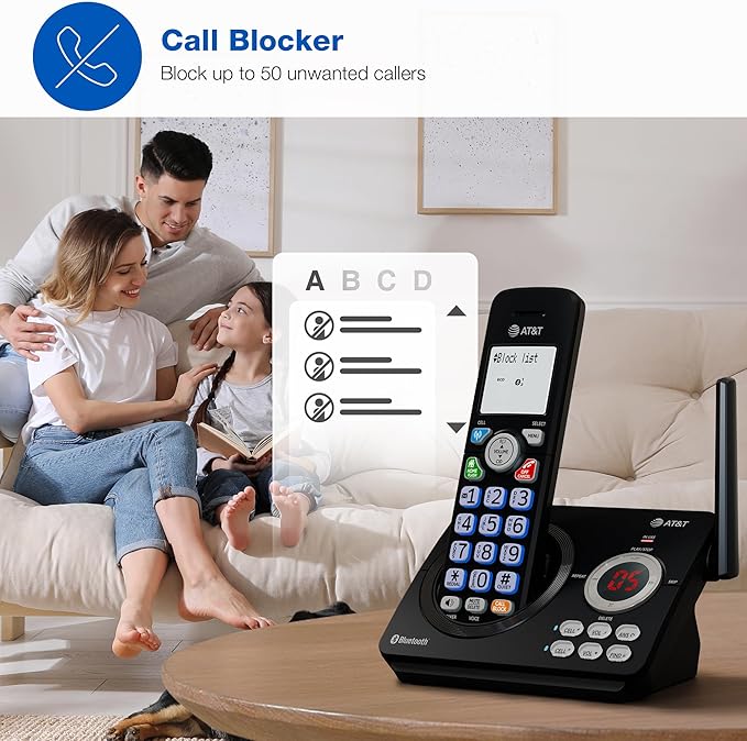 AT&T DL72179 1-Handset Landline Home Phone with Digital Answering System, Bluetooth Connect to Cell, DECT 6.0, Unsurpassed Range, Big Buttons, ECO Mode, Backlit Keypad and Display
