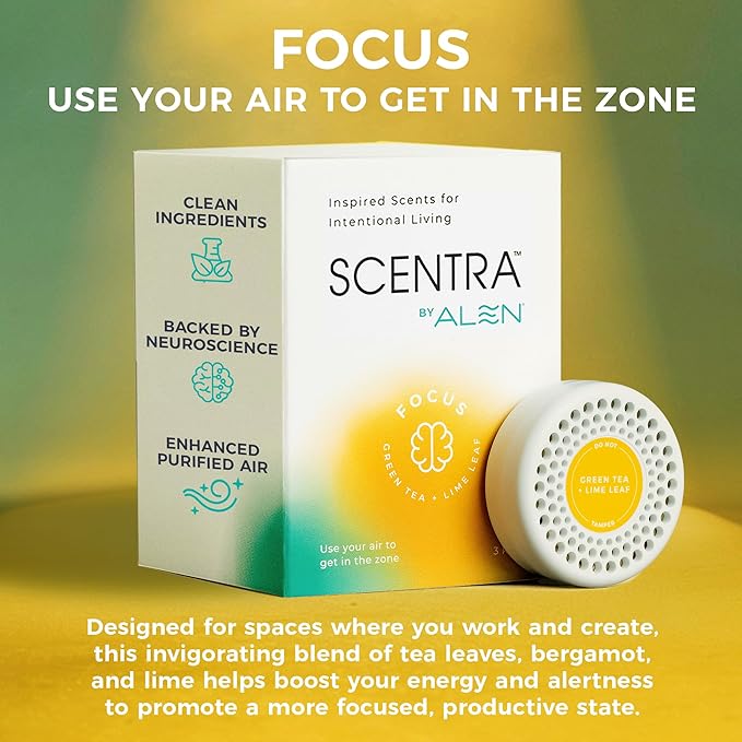 Scentra FOCUS Air Purifier Scent Refill - 3 Months Supply, for Air Purifiers - Green Tea, Bergamot & Lime, Supports Clarity & Productivity