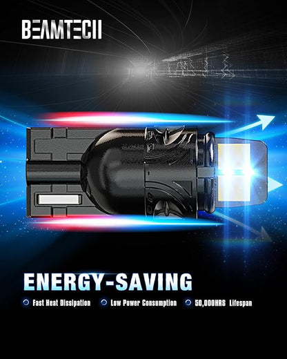 BEAMTECH 194 LED Bulbs, 6500K White Light, 168 2825 W5W T10 LED Light Build-in CANBUS for Interior Dome Map Door License Courtesy Dash Lights, 10 Bulbs.