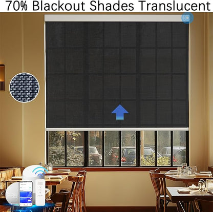Motorized Blinds with Remote Cordless Automatic Motorized Shades Custom Blinds for Windows Smart Curtains Compatible with Alexa Google Home(3% Solar Black,W20 x H72in)